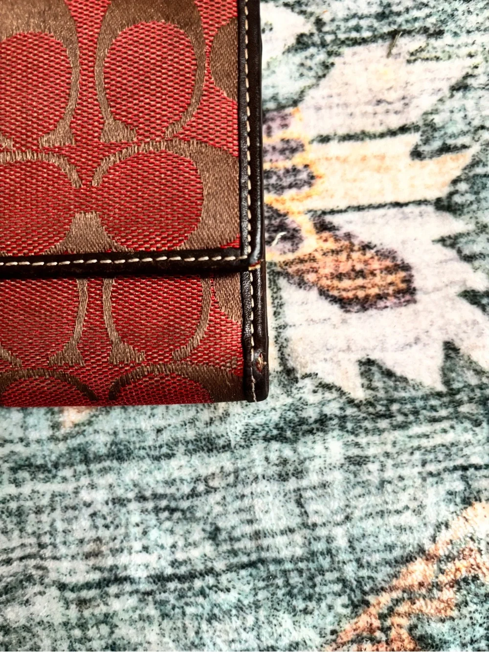 Coach Red and Brown Signature Canvas envelope Wallet